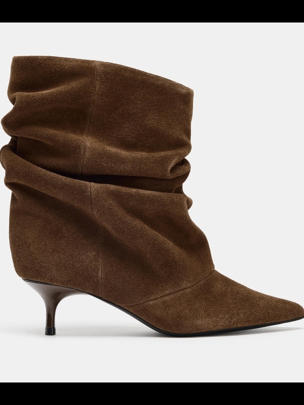 Brown Suede Slouchy Kitten Heel Boots - Picture 3 of 11